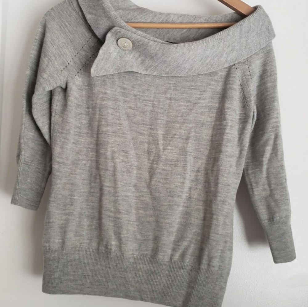 Banana Republic Light Gray Boatneck Button Accent Sweater